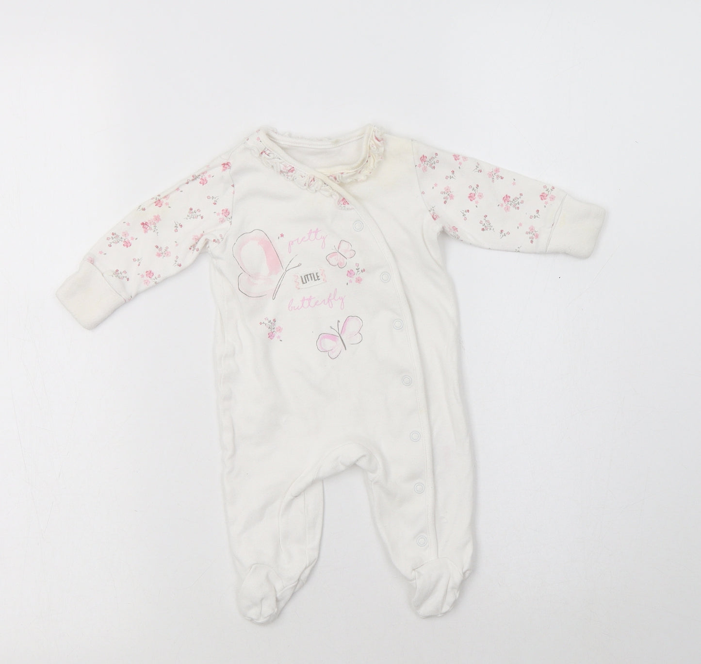 Matalan Baby White Floral Cotton Babygrow One-Piece Size 0-3 Months