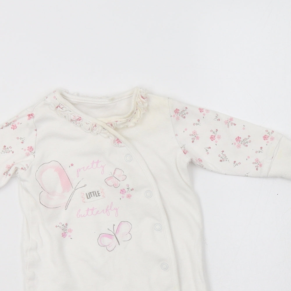 Matalan Baby White Floral Cotton Babygrow One-Piece Size 0-3 Months