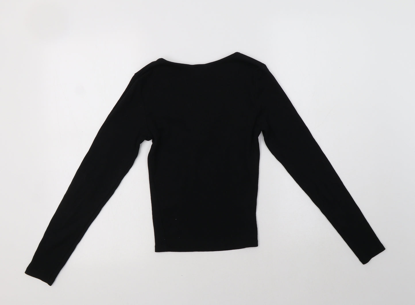 New Look Womens Black  Cotton Basic T-Shirt Size 8 V-Neck