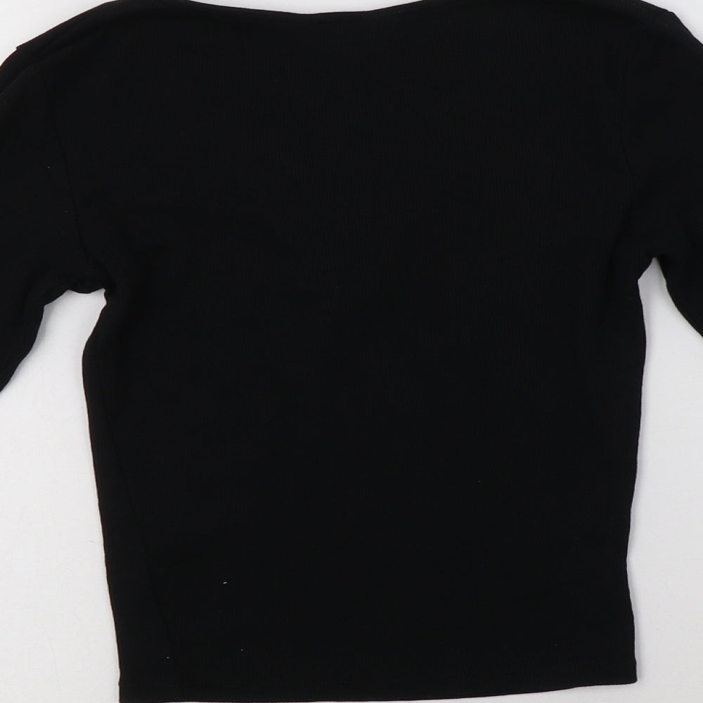 New Look Womens Black  Cotton Basic T-Shirt Size 8 V-Neck