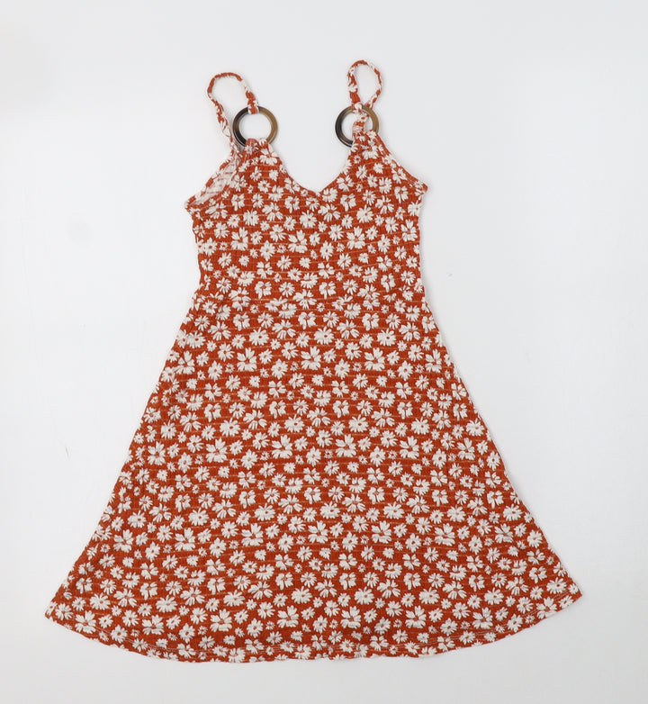 Topshop Womens Brown Floral Viscose Tunic Tank Size 4 V-Neck
