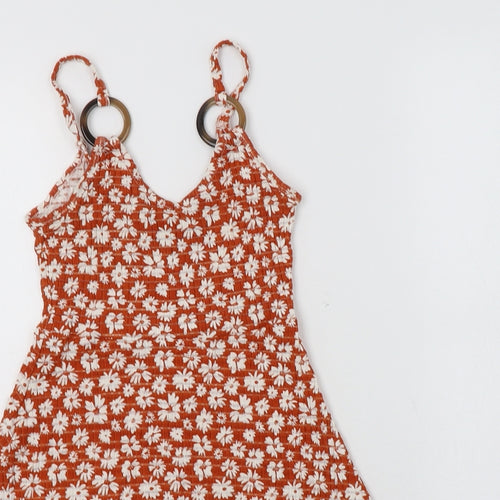 Topshop Womens Brown Floral Viscose Tunic Tank Size 4 V-Neck