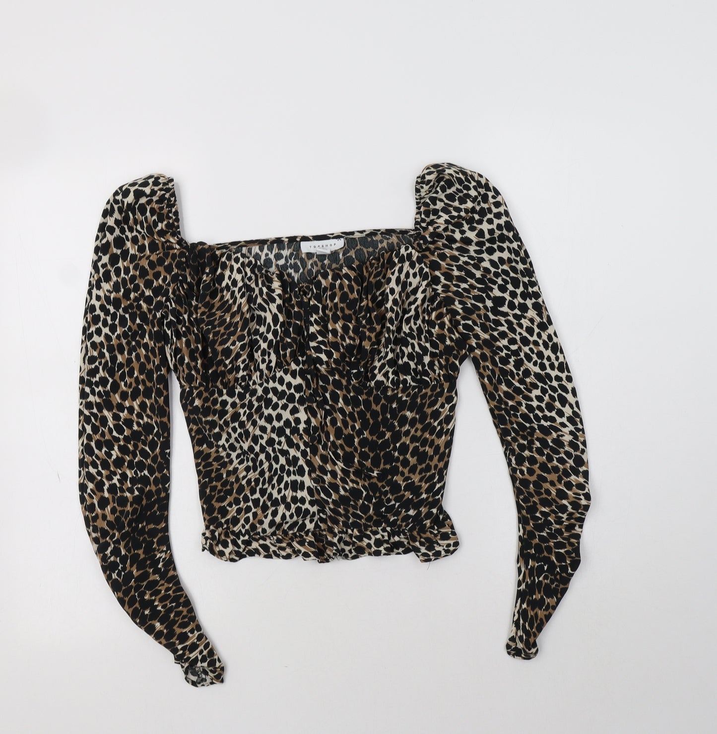 Topshop Womens Brown Animal Print Polyester Basic Blouse Size 10 Square Neck