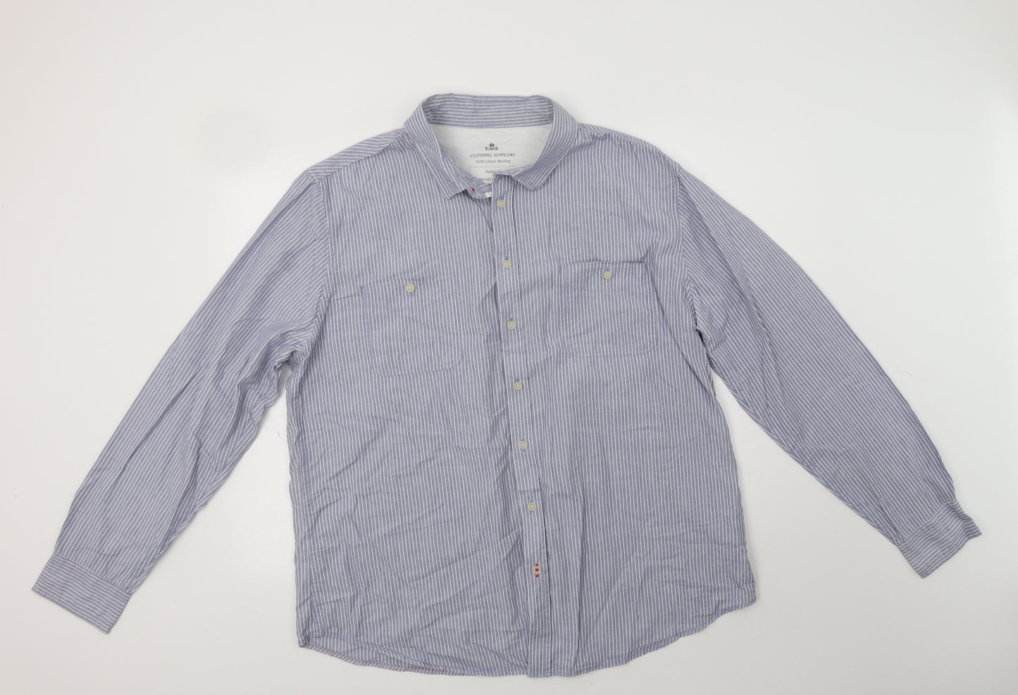 Matalan Mens Blue Striped Cotton  Button-Up Size 2XL Collared