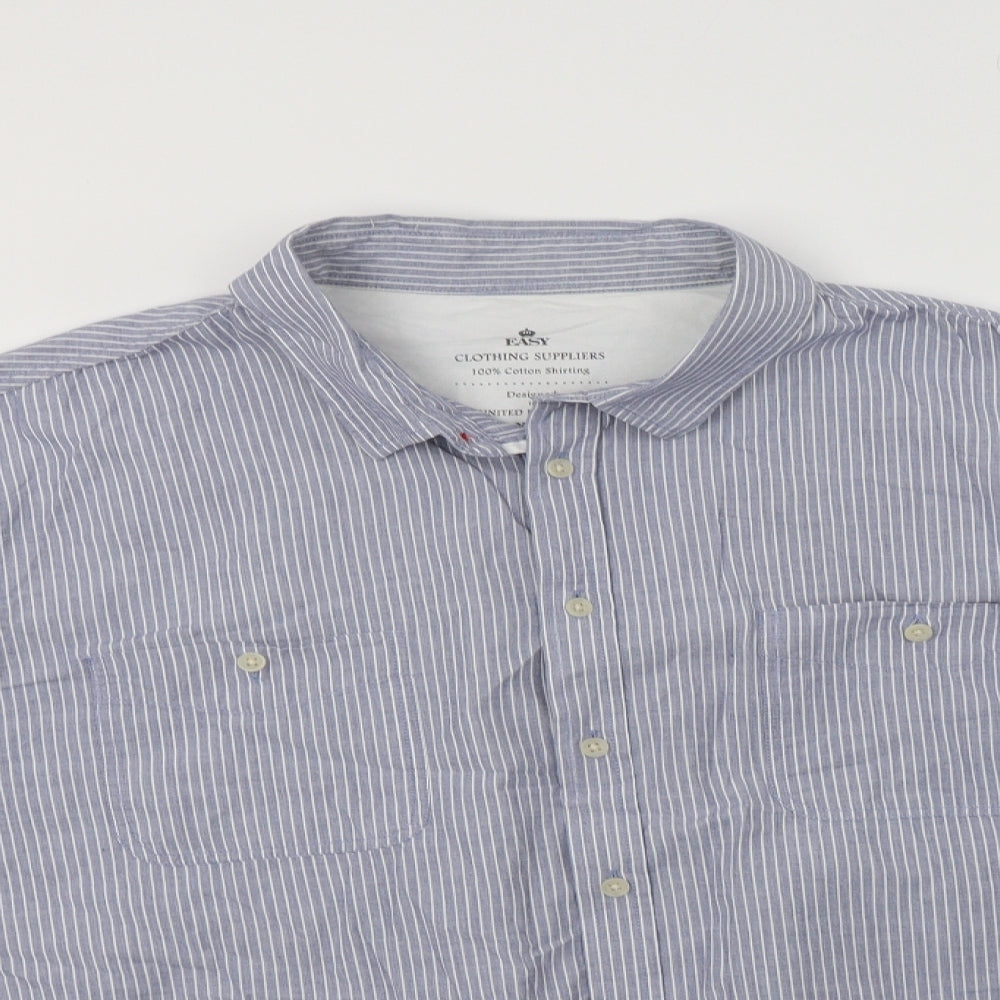 Matalan Mens Blue Striped Cotton  Button-Up Size 2XL Collared