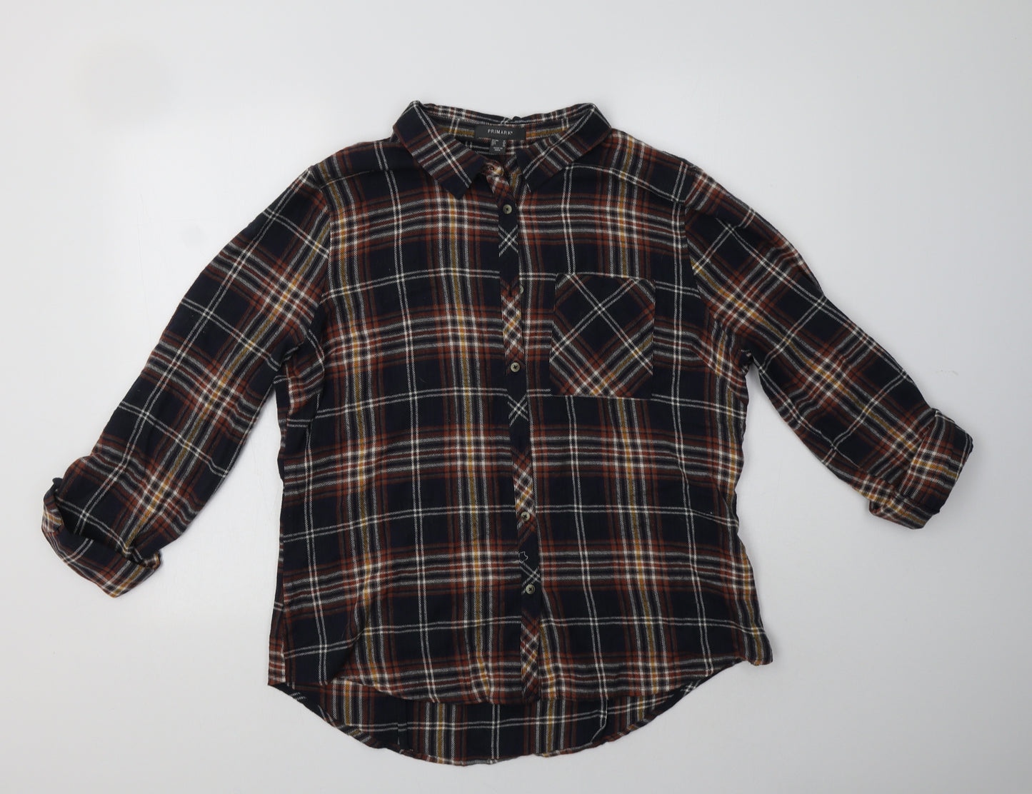 Primark Womens Brown Check Cotton Basic Button-Up Size 16 Collared