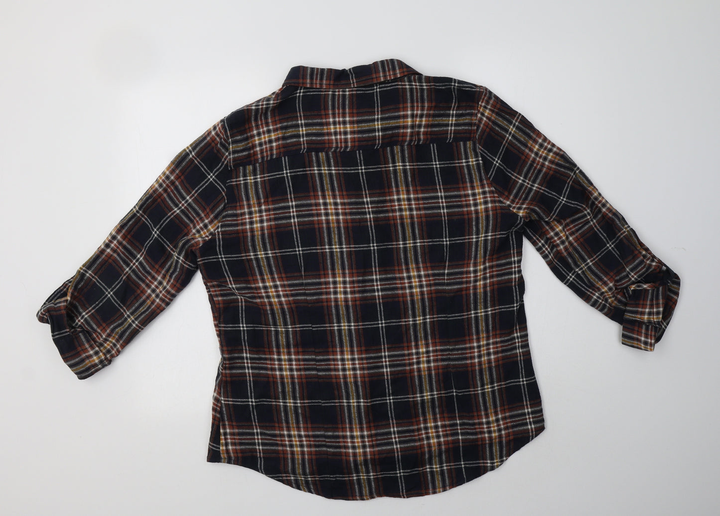 Primark Womens Brown Check Cotton Basic Button-Up Size 16 Collared