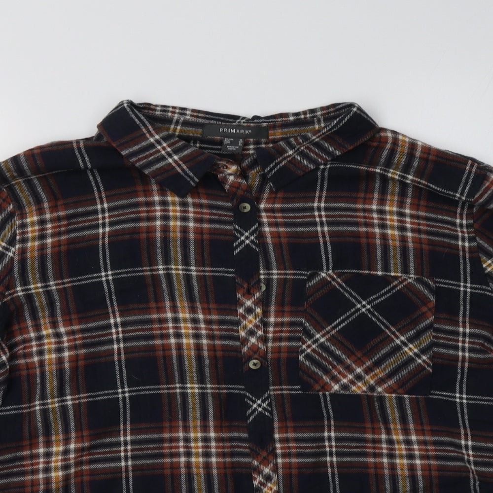 Primark Womens Brown Check Cotton Basic Button-Up Size 16 Collared