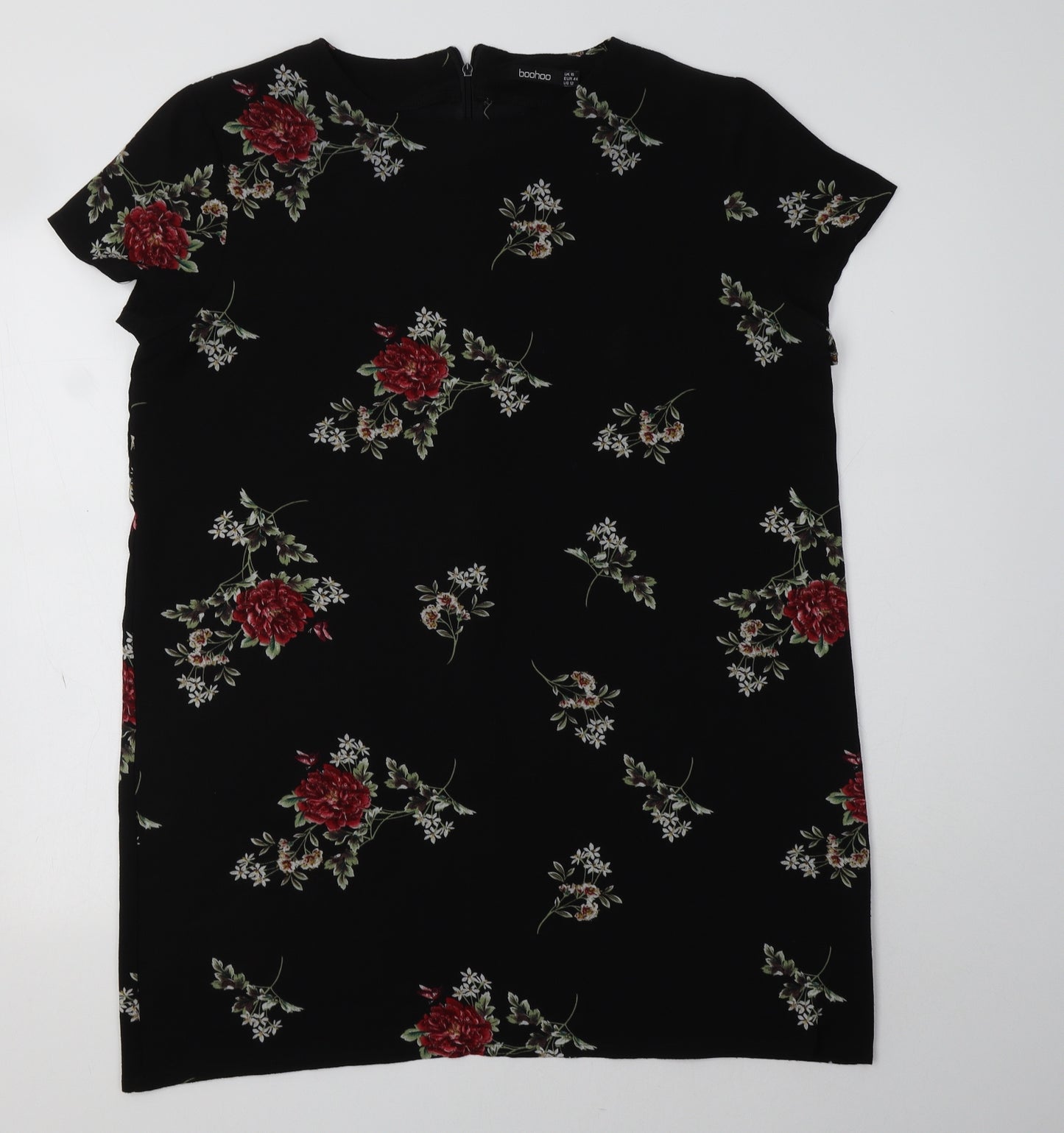 Boohoo Womens Black Floral Polyester Shift  Size 16  Round Neck