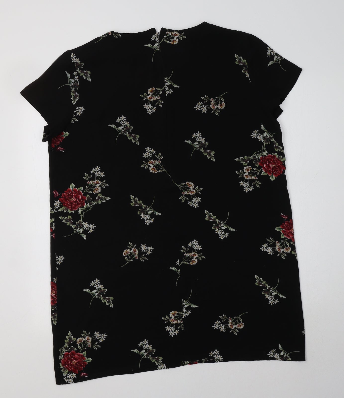 Boohoo Womens Black Floral Polyester Shift  Size 16  Round Neck