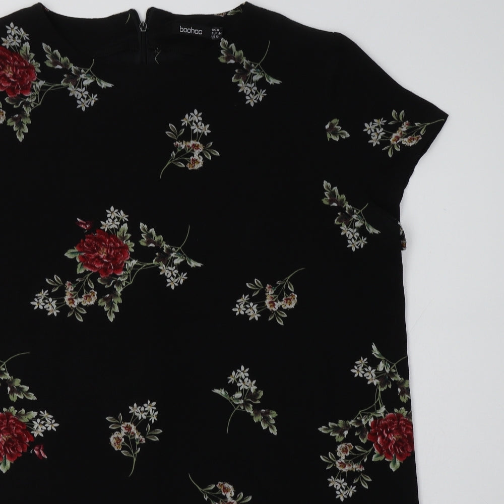 Boohoo Womens Black Floral Polyester Shift  Size 16  Round Neck