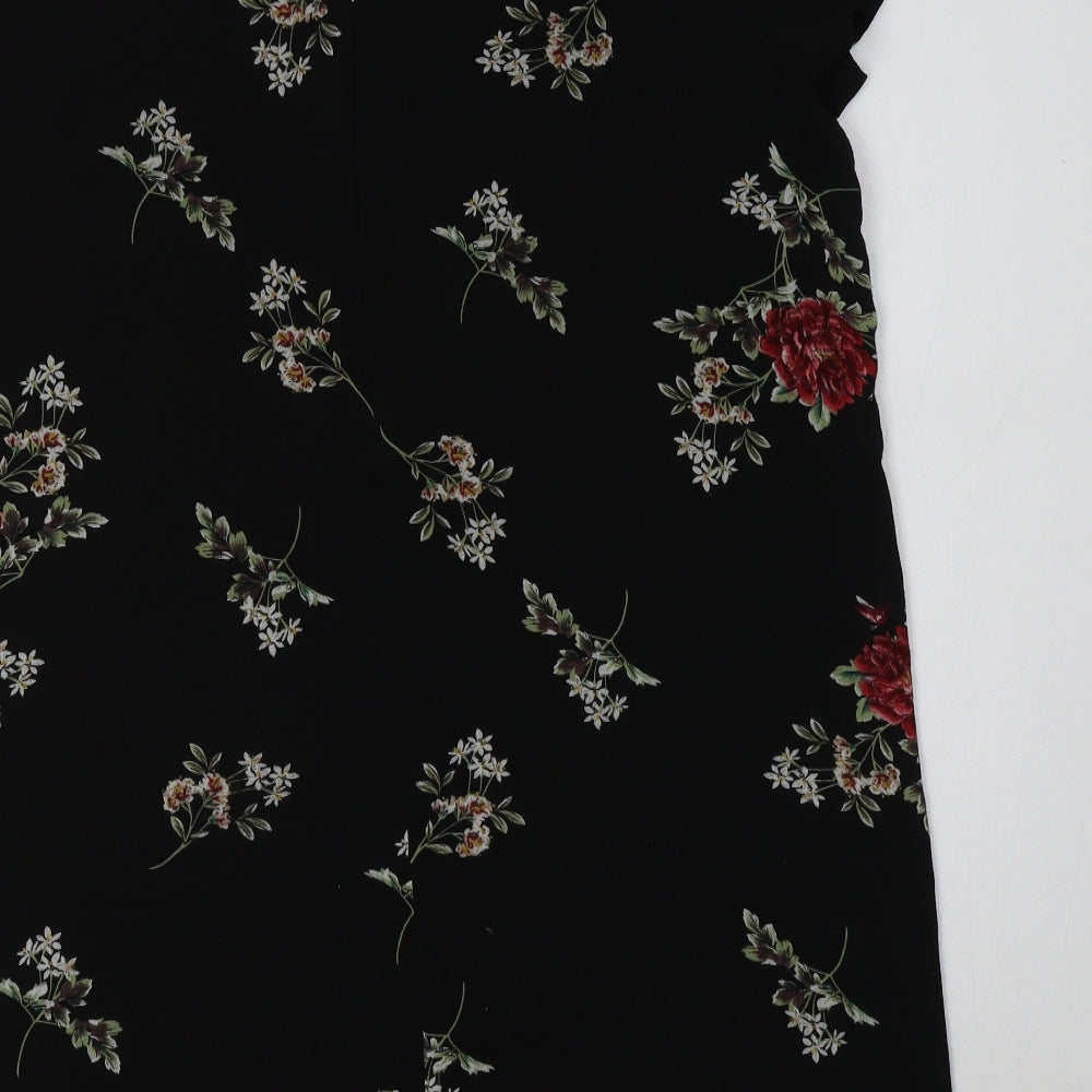 Boohoo Womens Black Floral Polyester Shift  Size 16  Round Neck