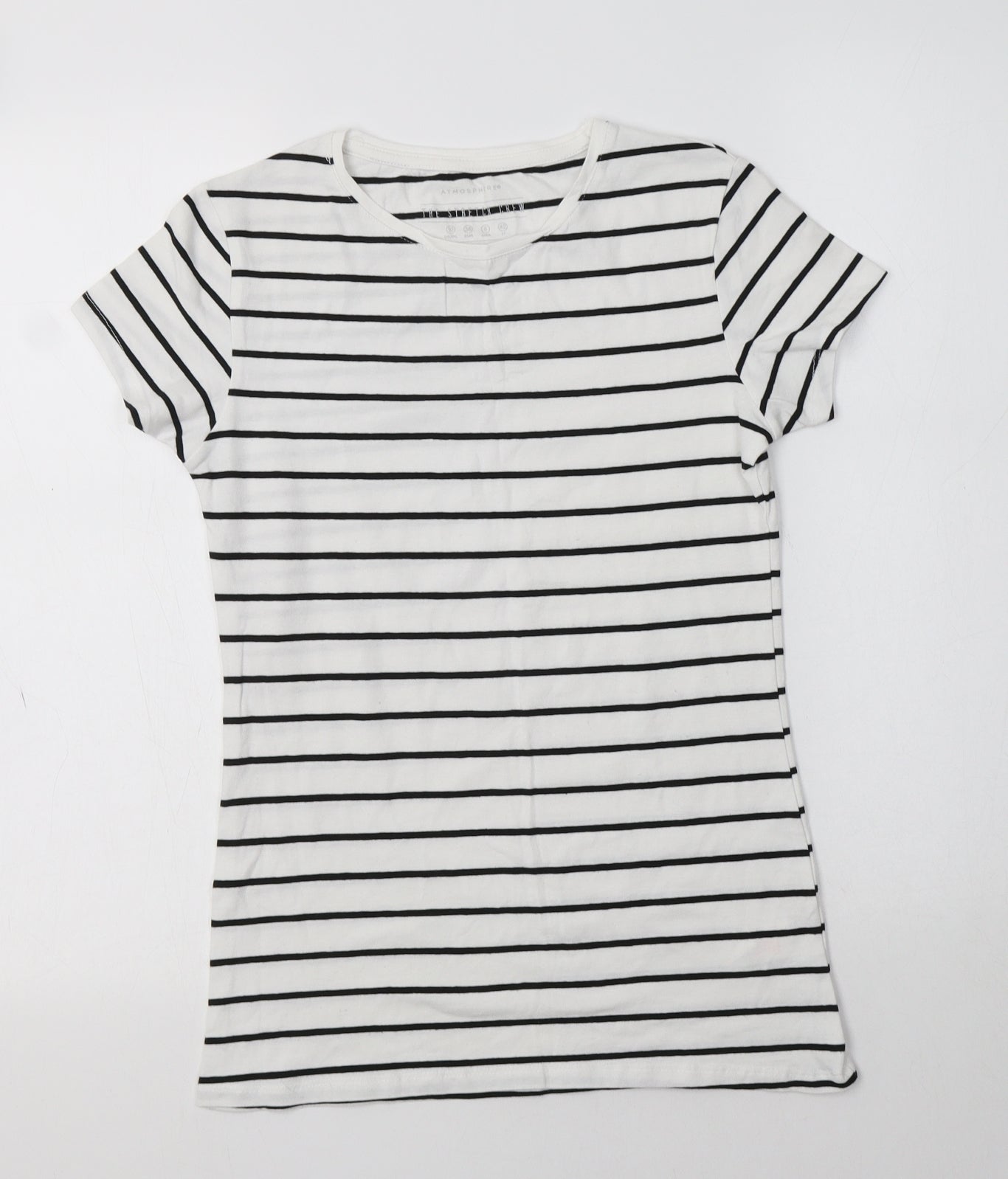 Primark Womens White Striped Cotton Basic T-Shirt Size 10 Crew Neck