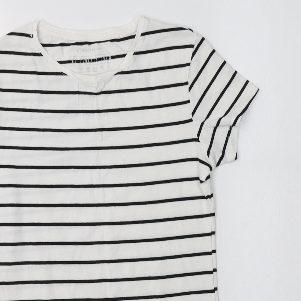 Primark Womens White Striped Cotton Basic T-Shirt Size 10 Crew Neck