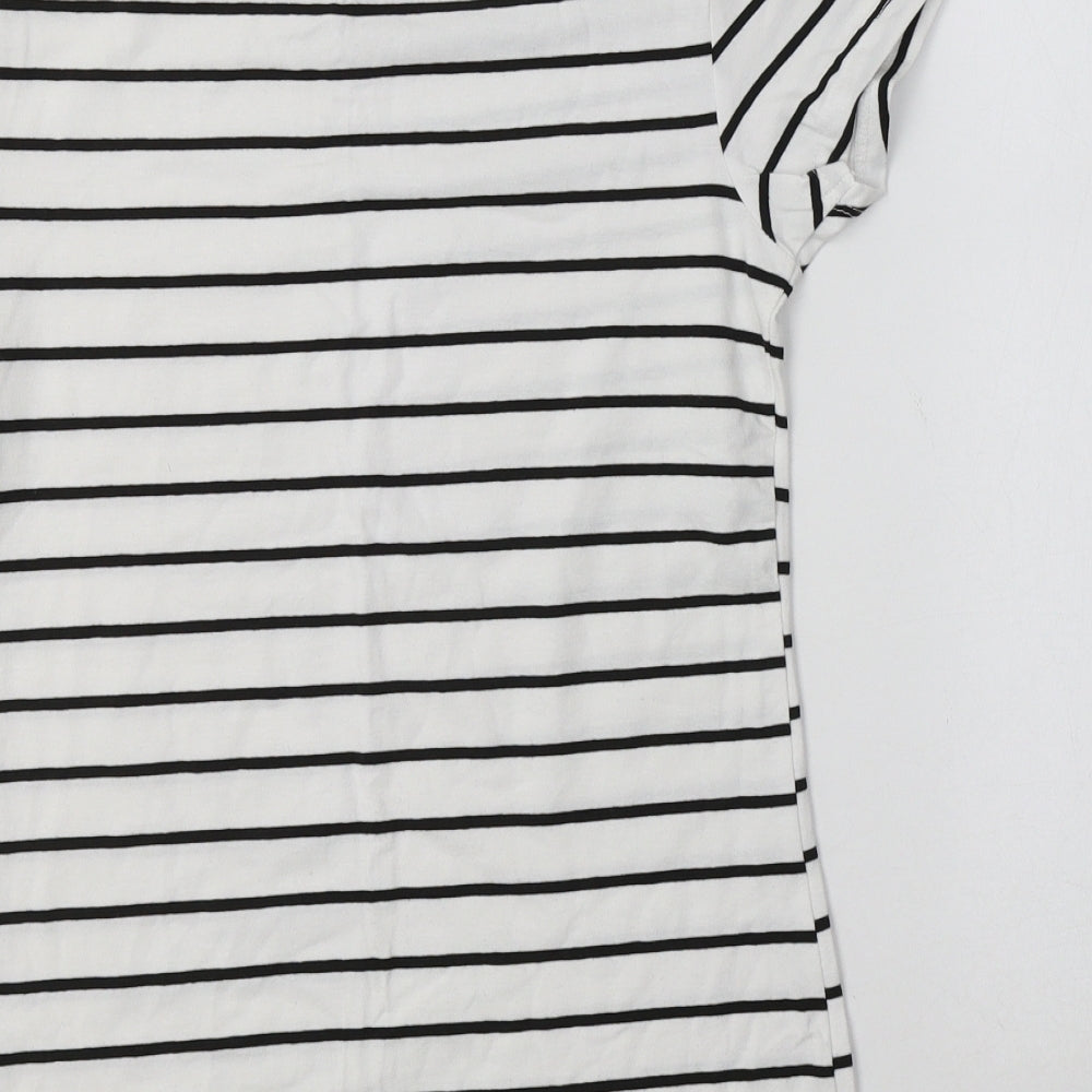 Primark Womens White Striped Cotton Basic T-Shirt Size 10 Crew Neck
