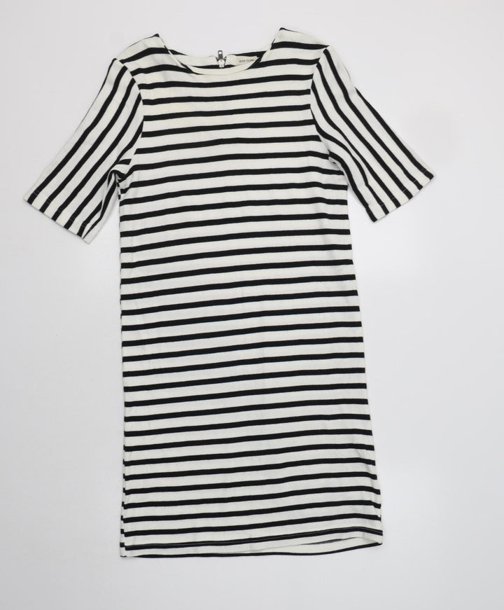 River Island Womens White Striped Cotton A-Line  Size 8  Round Neck