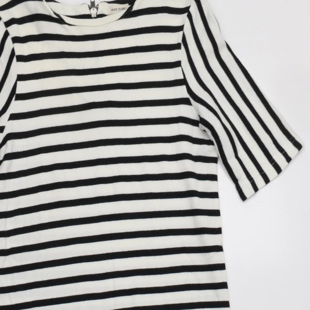 River Island Womens White Striped Cotton A-Line  Size 8  Round Neck
