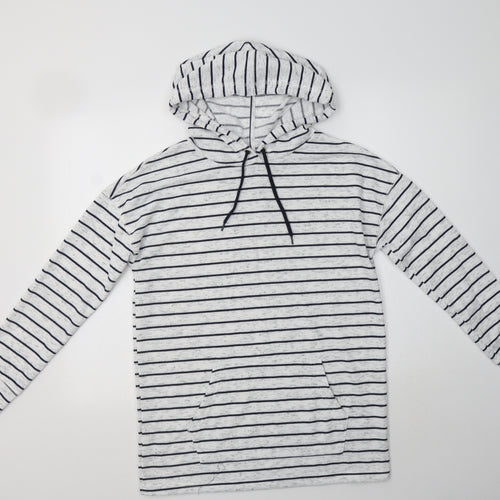 Papaya Womens Grey Striped Polyester Pullover Hoodie Size S