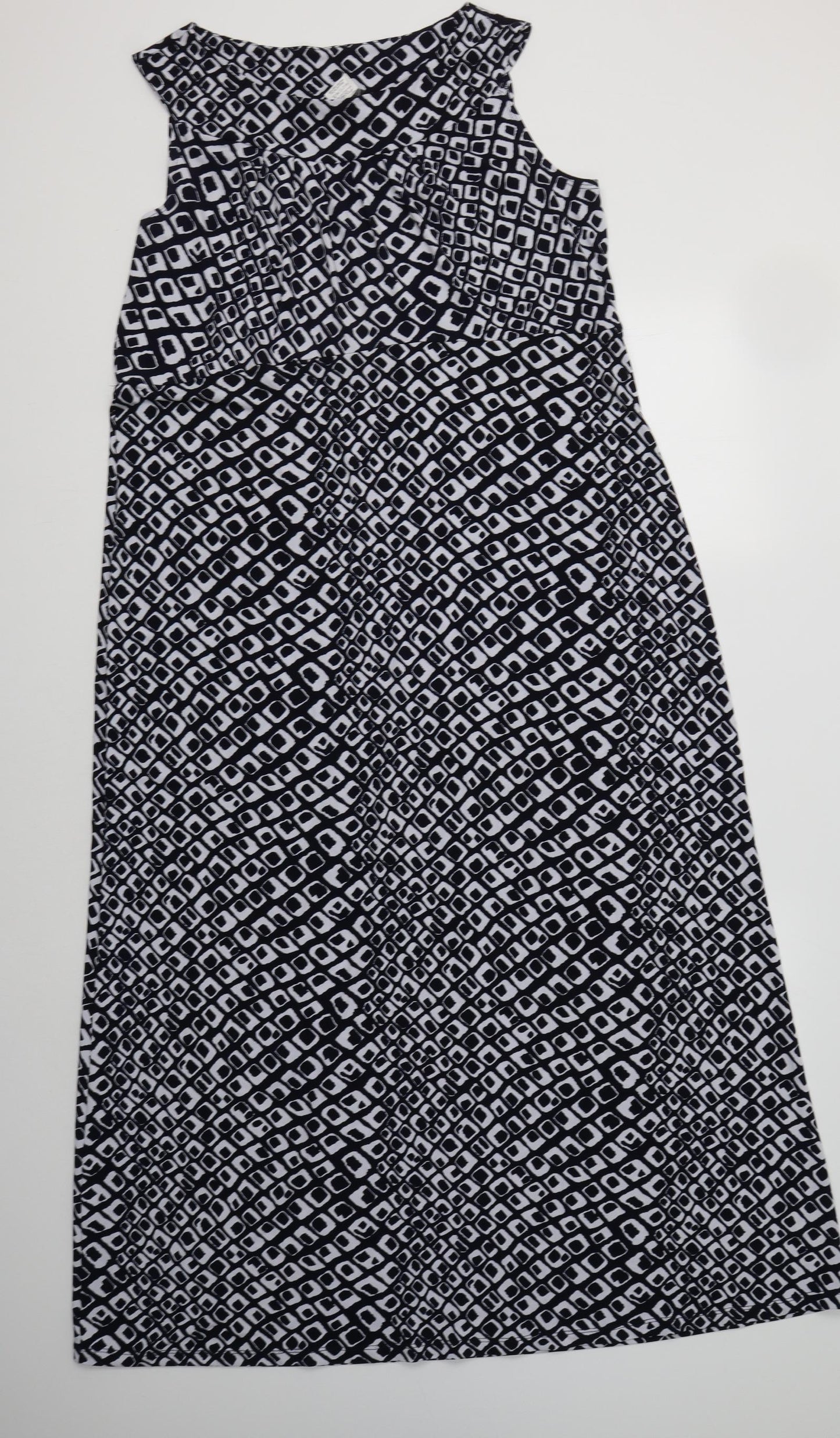 Kim & Co Womens Blue Geometric Polyester Maxi  Size 2XL  Round Neck