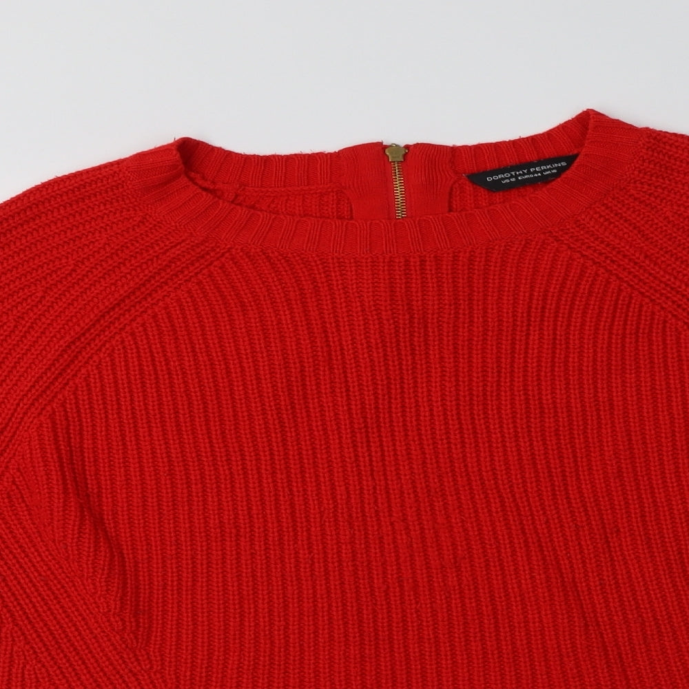 Dorothy Perkins Womens Red Crew Neck  Acrylic Pullover Jumper Size 16