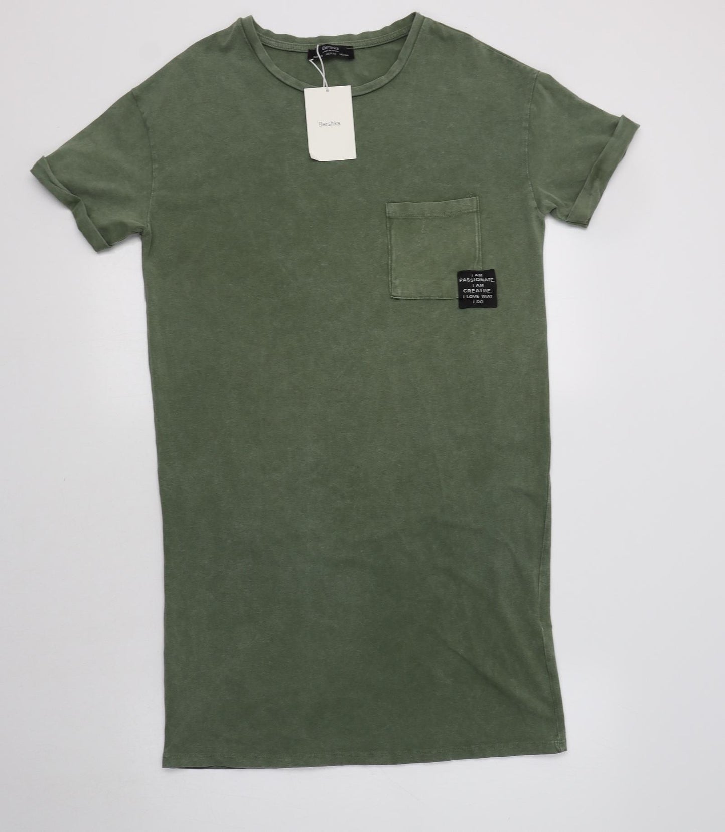 Bershka Womens Green  Cotton T-Shirt Dress  Size XS  Crew Neck
