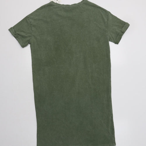 Bershka Womens Green  Cotton T-Shirt Dress  Size XS  Crew Neck
