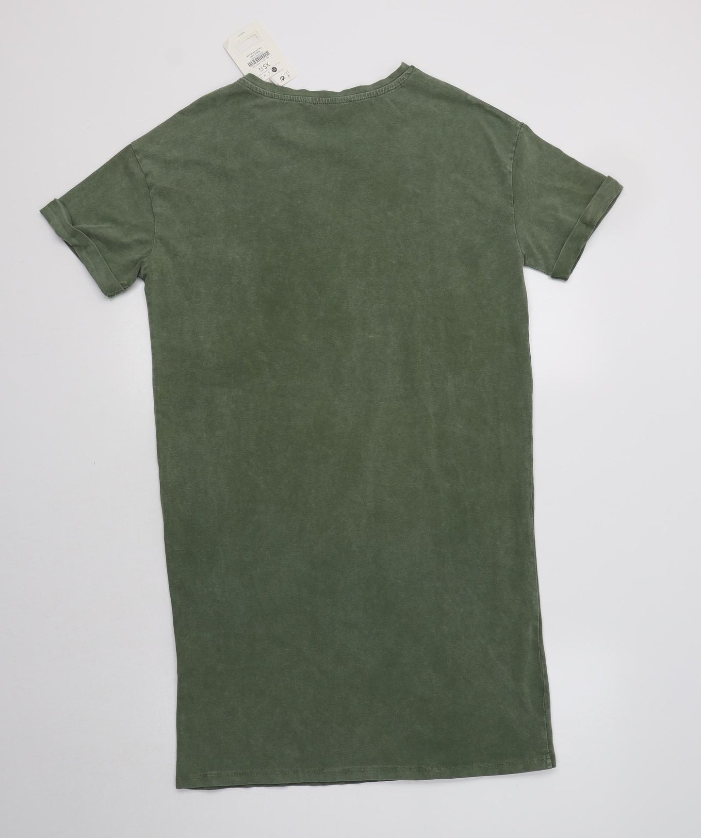 Bershka Womens Green  Cotton T-Shirt Dress  Size XS  Crew Neck