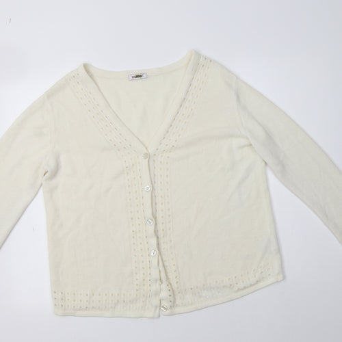 Damart Womens Ivory V-Neck  Acrylic Cardigan Jumper Size 16