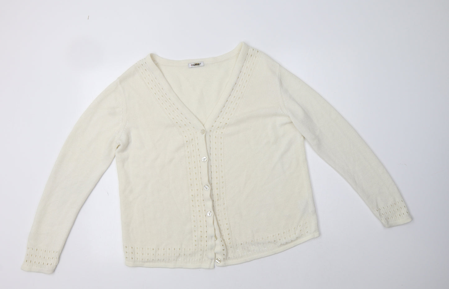 Damart Womens Ivory V-Neck  Acrylic Cardigan Jumper Size 16