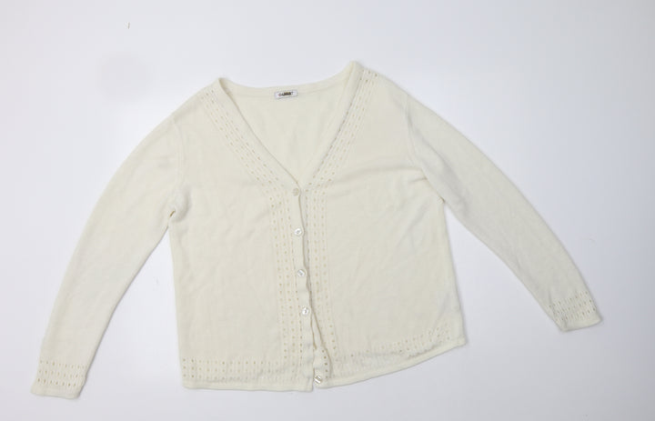 Damart Womens Ivory V-Neck  Acrylic Cardigan Jumper Size 16