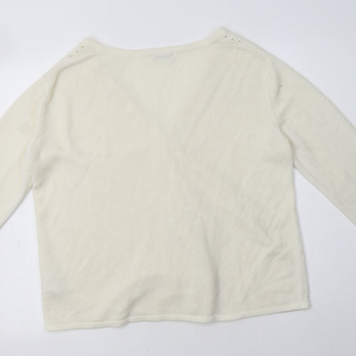 Damart Womens Ivory V-Neck  Acrylic Cardigan Jumper Size 16