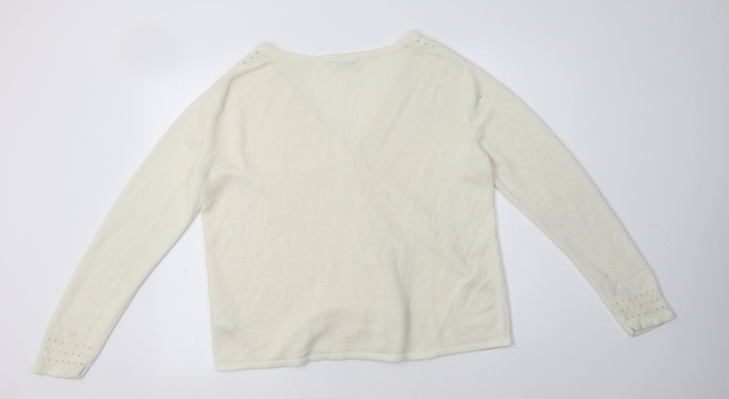Damart Womens Ivory V-Neck  Acrylic Cardigan Jumper Size 16