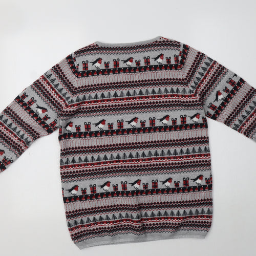 Isle Womens Grey Crew Neck Fair Isle Acrylic Pullover Jumper Size 12