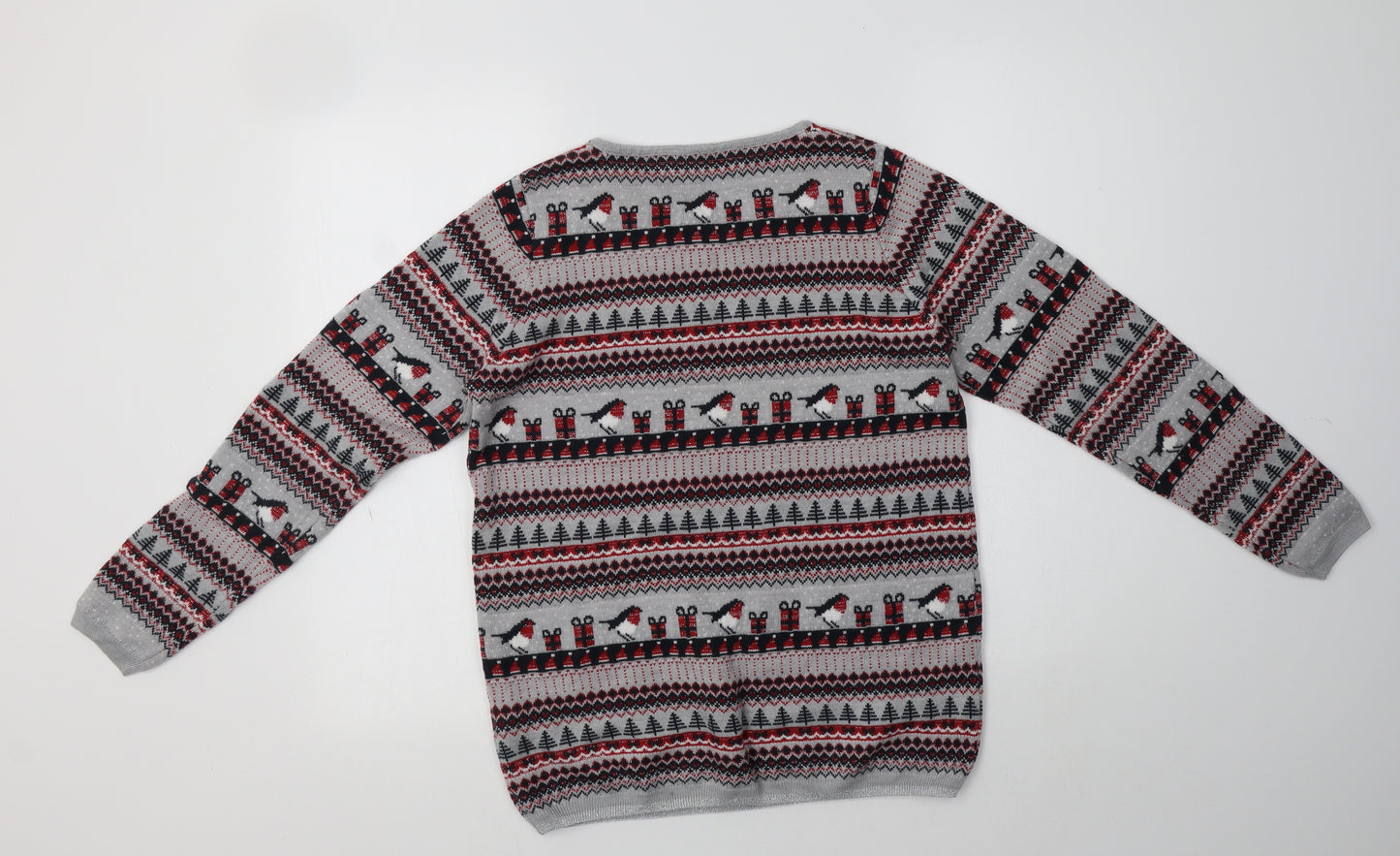 Isle Womens Grey Crew Neck Fair Isle Acrylic Pullover Jumper Size 12