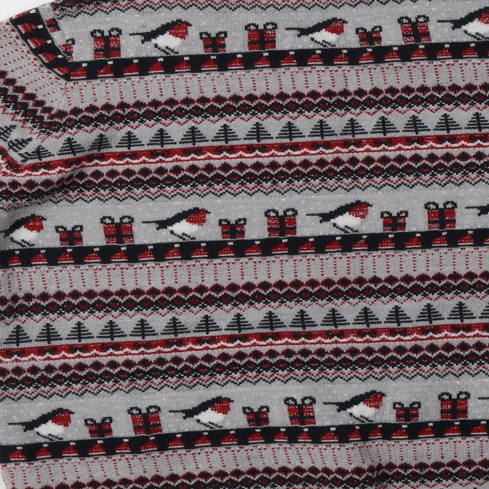 Isle Womens Grey Crew Neck Fair Isle Acrylic Pullover Jumper Size 12