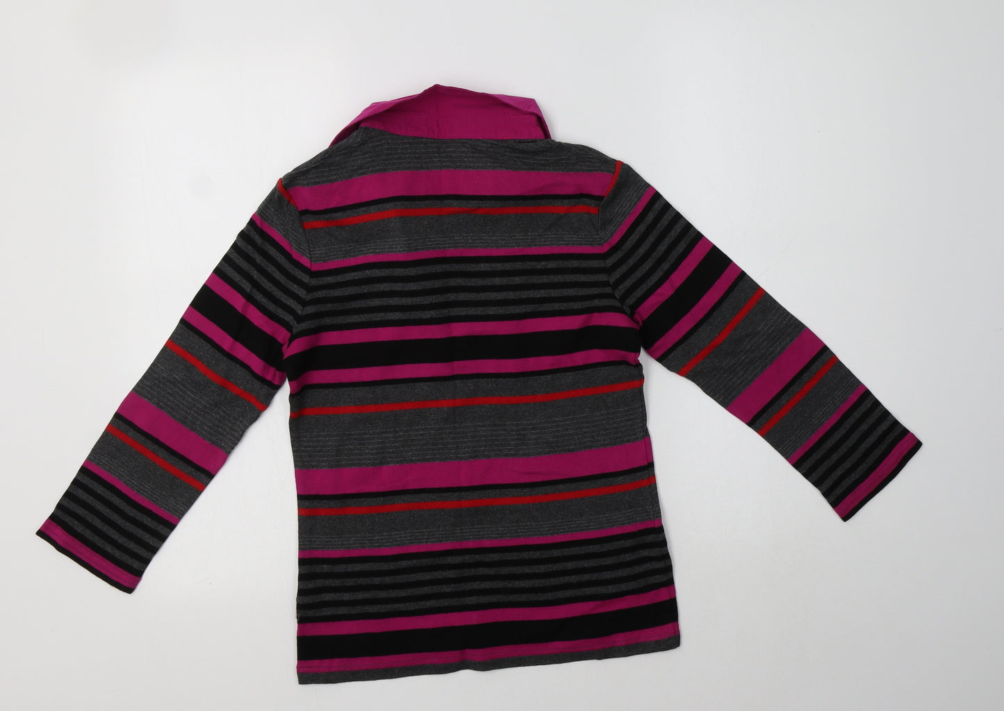 Maine New England Womens Multicoloured Striped Cotton Basic T-Shirt Size 10 Collared