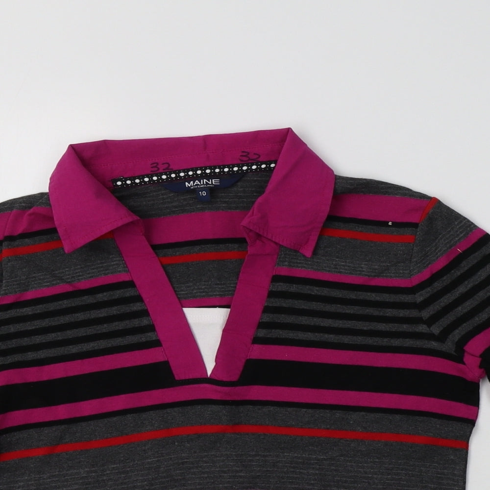 Maine New England Womens Multicoloured Striped Cotton Basic T-Shirt Size 10 Collared