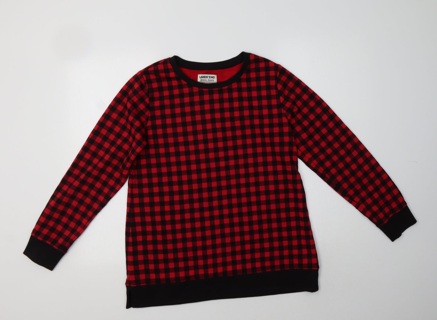 Lands' End Womens Red Check Cotton Pullover Sweatshirt Size S