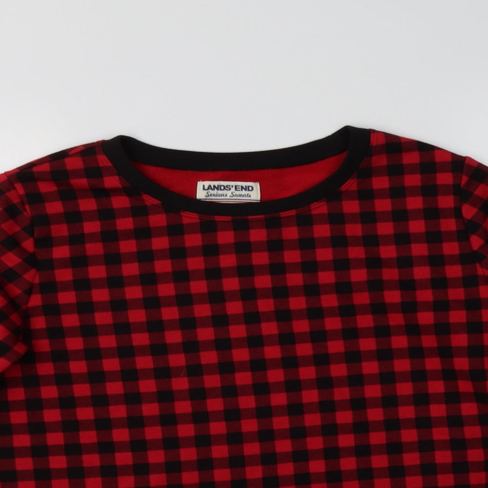 Lands' End Womens Red Check Cotton Pullover Sweatshirt Size S