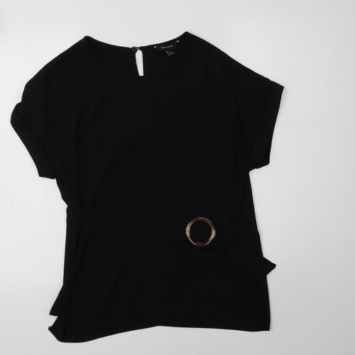 New Look Womens Black  Polyester Basic Blouse Size 10 Crew Neck