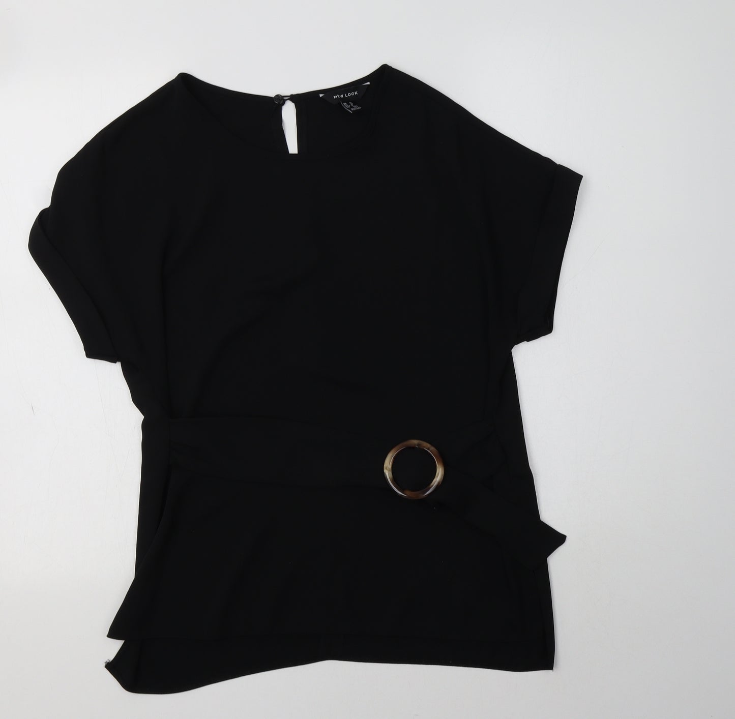 New Look Womens Black  Polyester Basic Blouse Size 10 Crew Neck