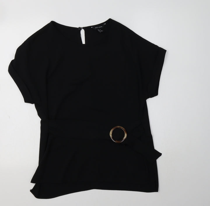New Look Womens Black  Polyester Basic Blouse Size 10 Crew Neck
