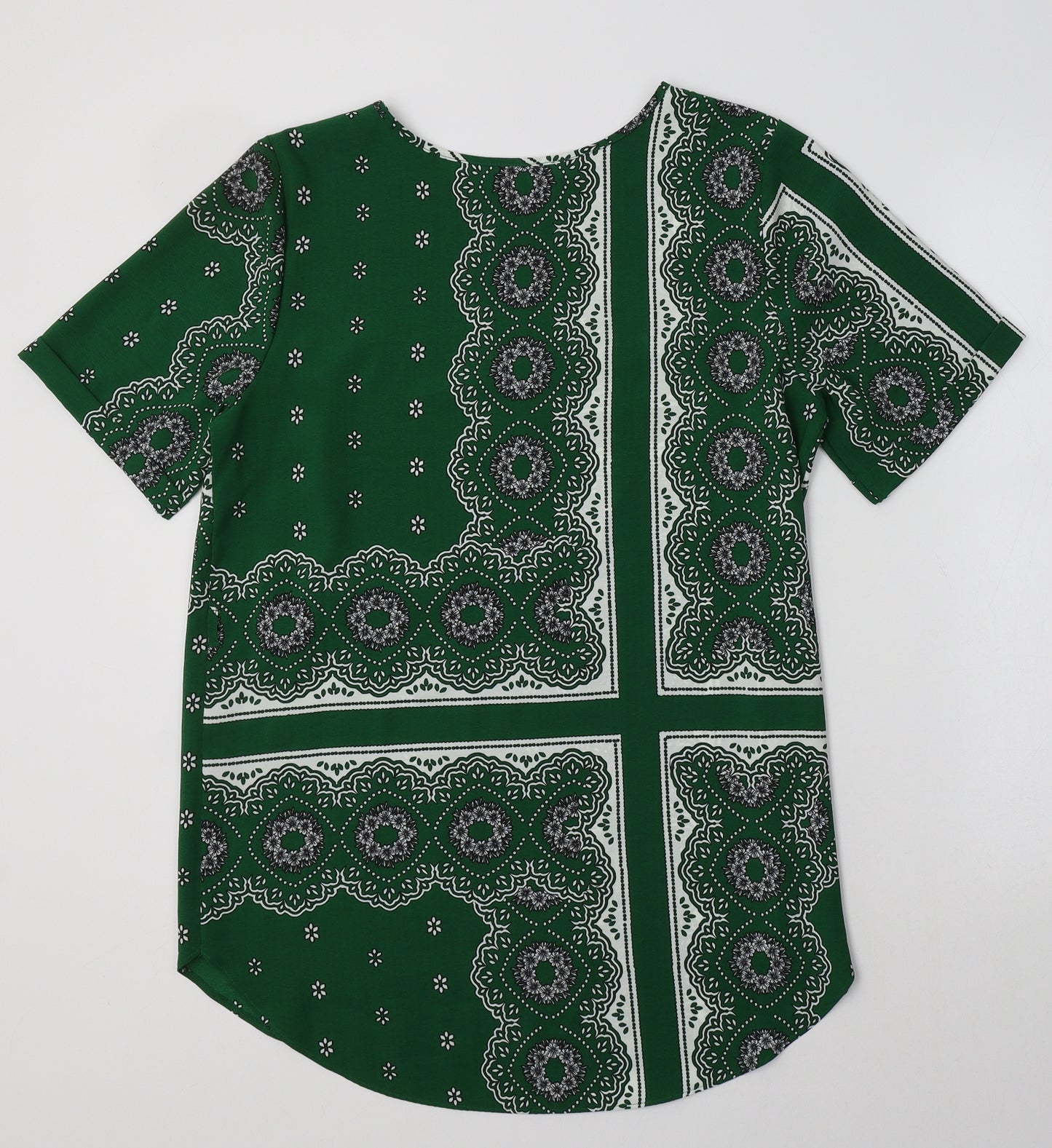 Papaya Womens Green Paisley Polyester Tunic Blouse Size 12 Round Neck