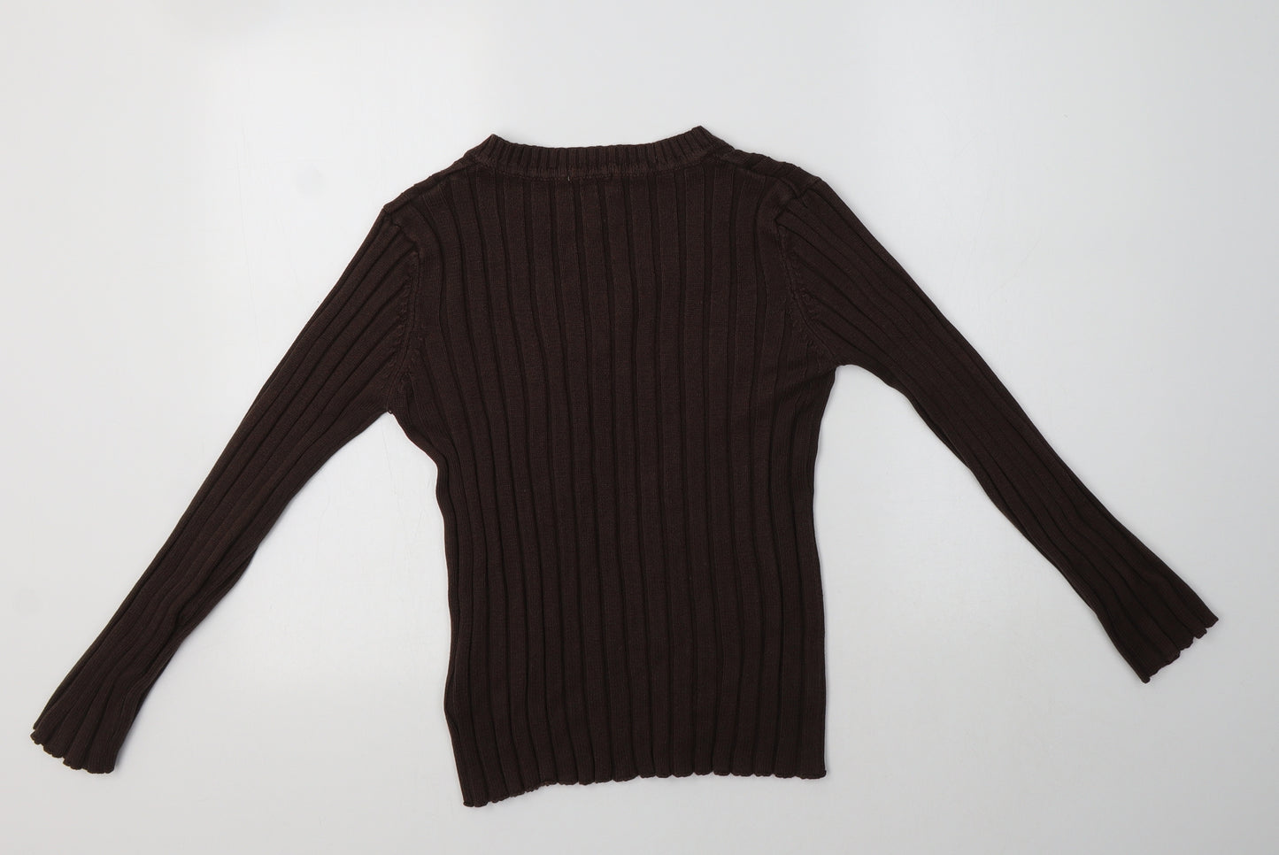 Boysen's Womens Brown V-Neck  Cotton Pullover Jumper Size 12