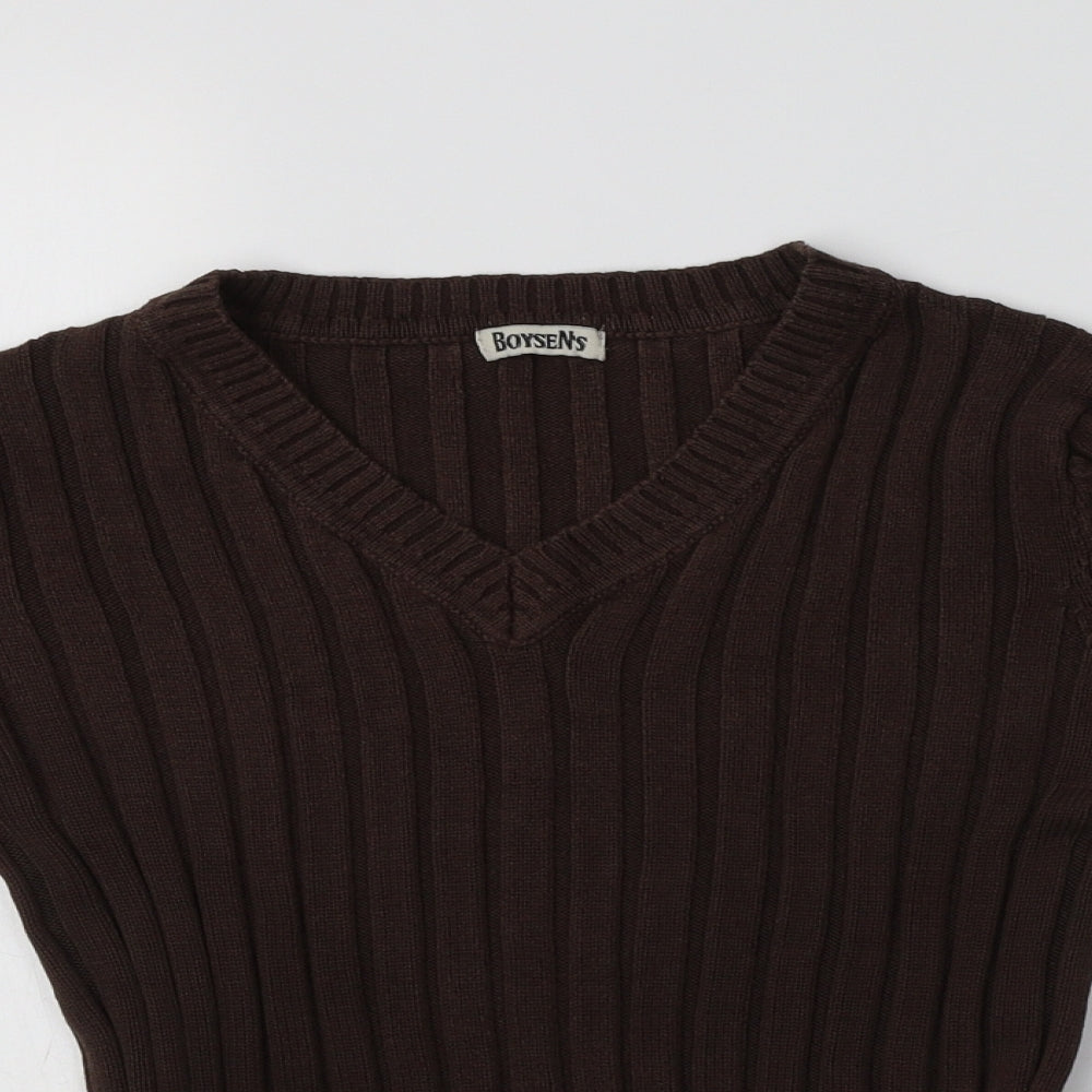 Boysen's Womens Brown V-Neck  Cotton Pullover Jumper Size 12