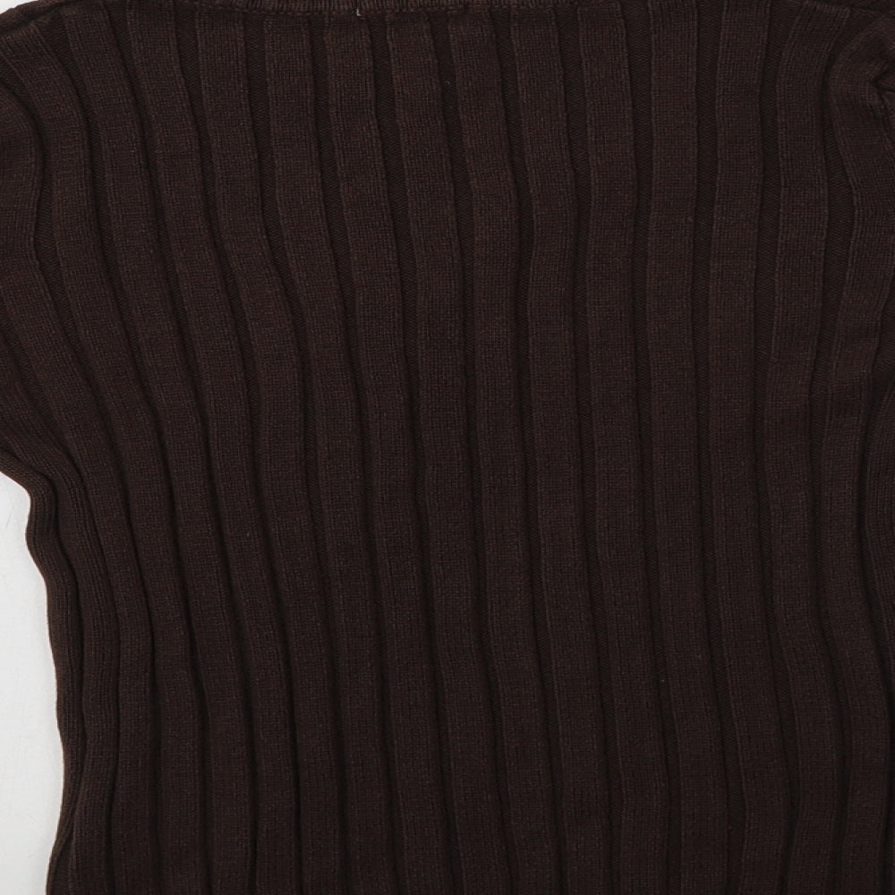 Boysen's Womens Brown V-Neck  Cotton Pullover Jumper Size 12