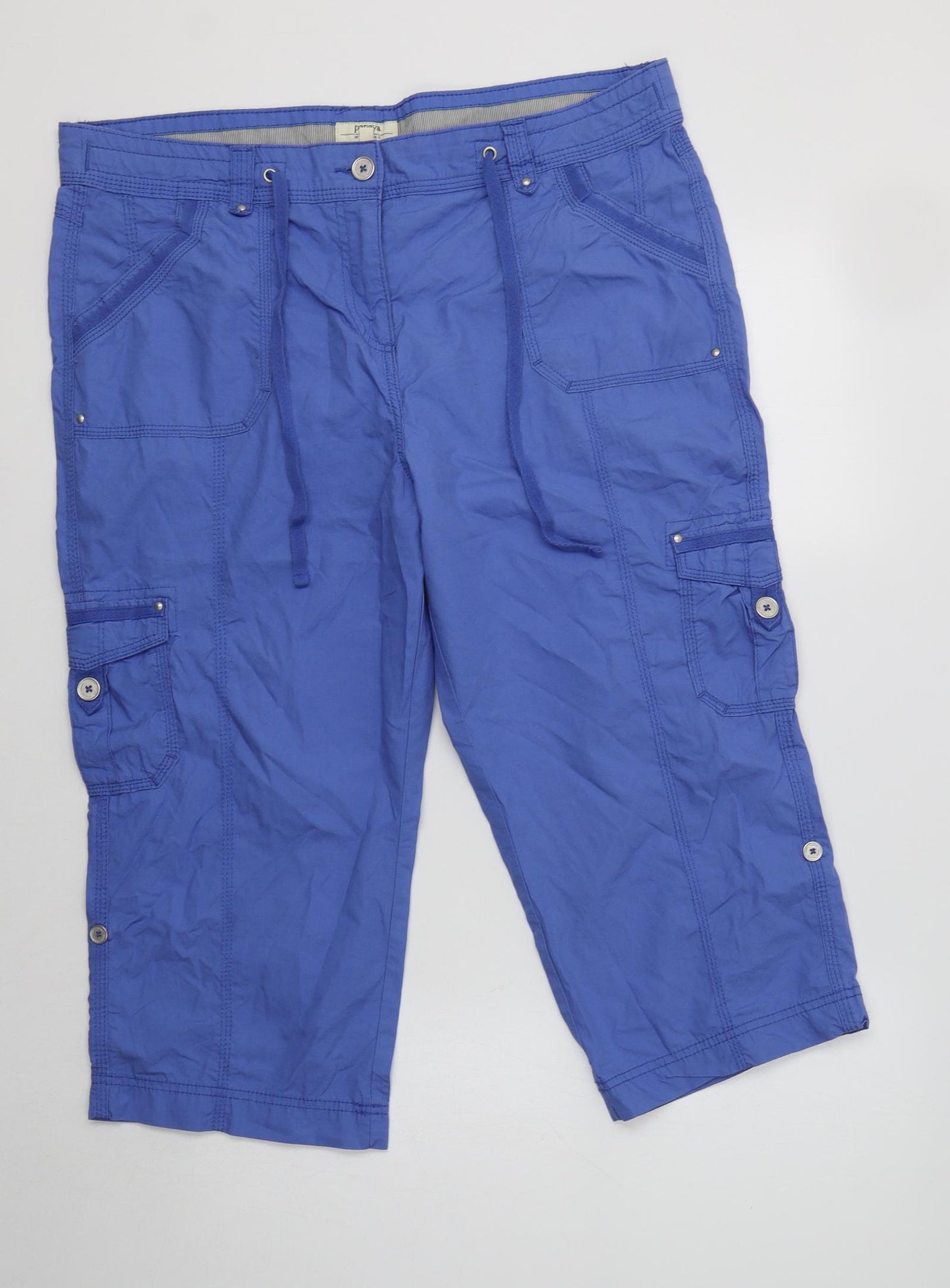 Papaya Womens Blue  Cotton Cropped Trousers Size 14 L21 in Regular