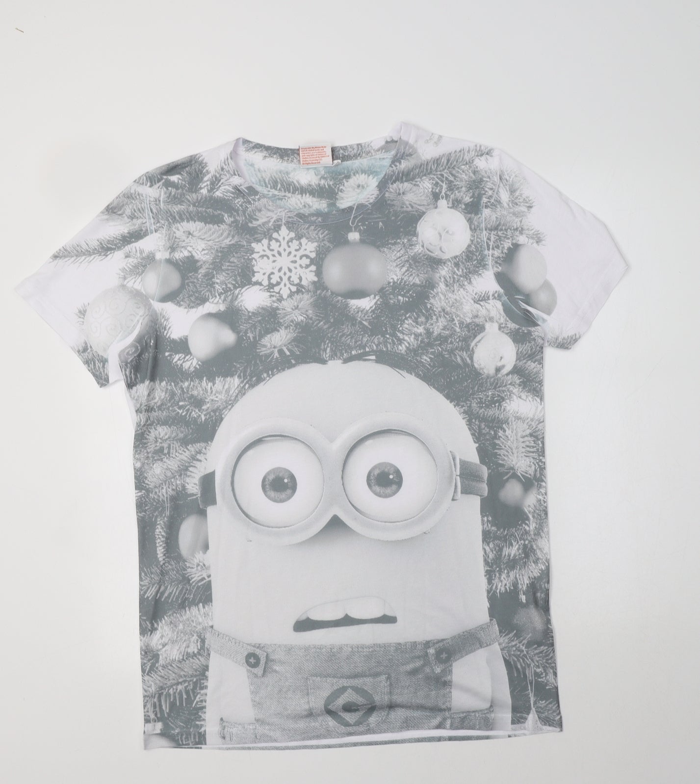 C&A Mens Grey  Polyester  T-Shirt Size L Crew Neck  - Minion Christmas