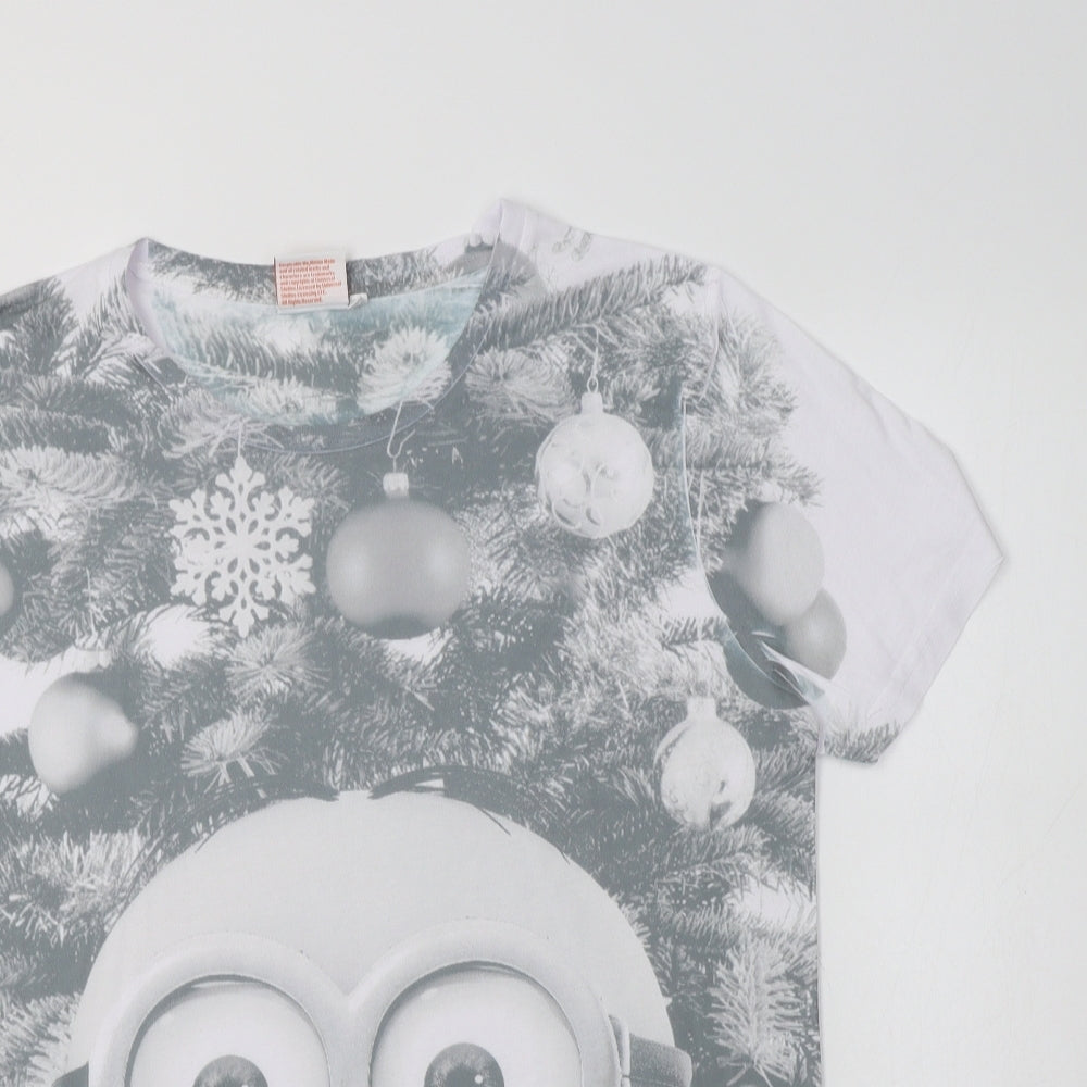 C&A Mens Grey  Polyester  T-Shirt Size L Crew Neck  - Minion Christmas