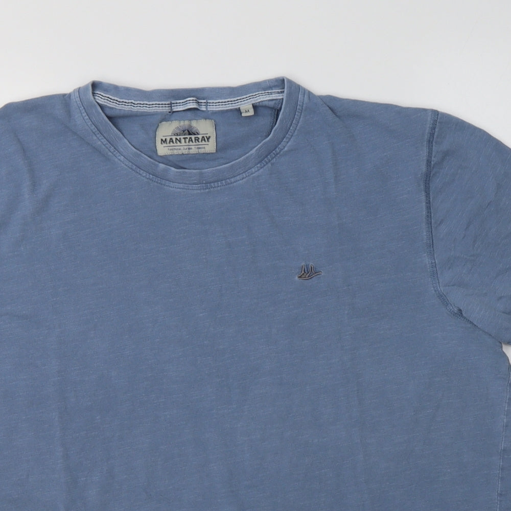 Mantaray Mens Blue  Cotton  T-Shirt Size M Crew Neck